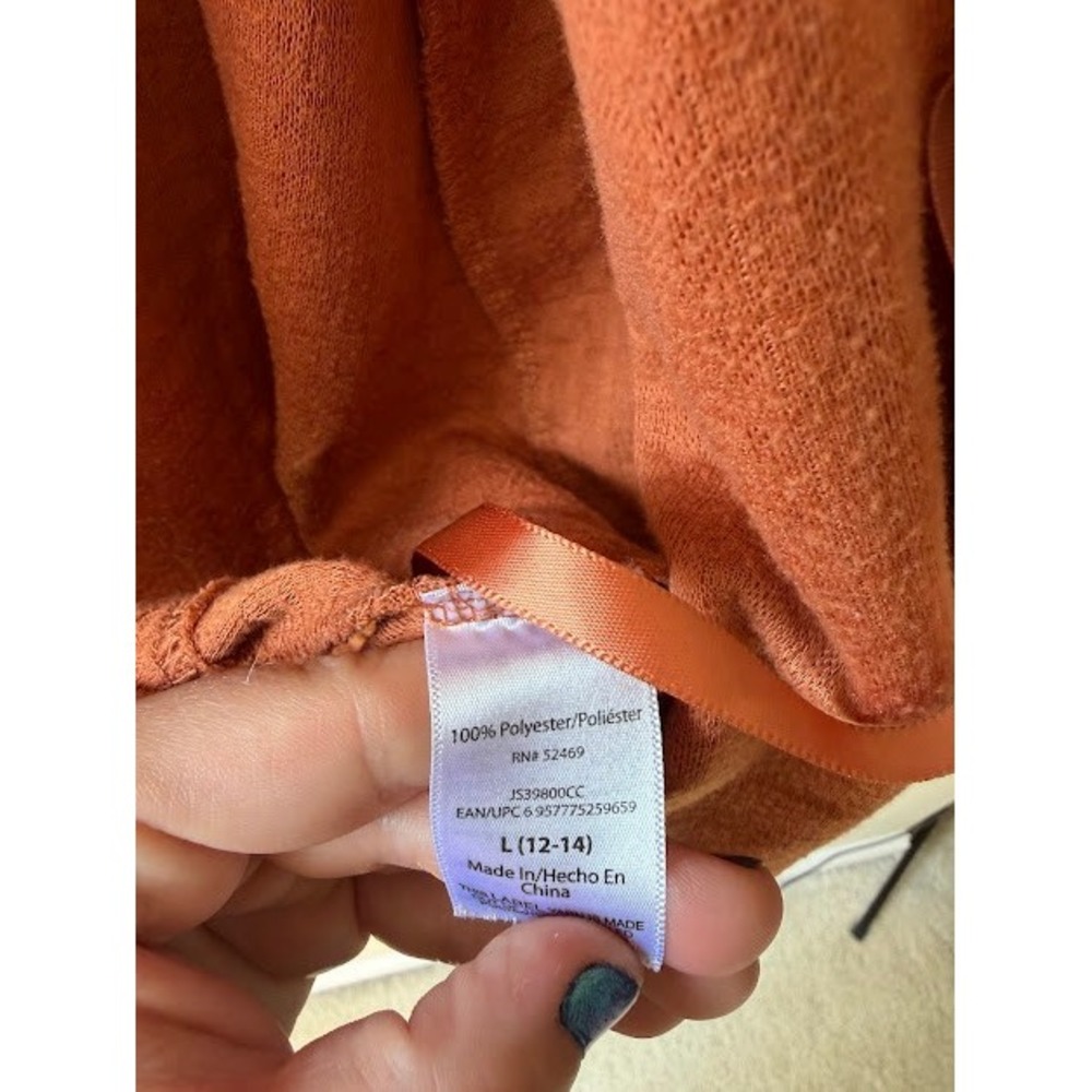 Waffle Knit Joy Women L Rust Orange Robe Open Front Textured Pockets Lounger - Picture 4 of 9